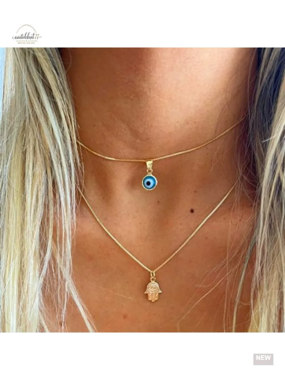 14K Gold Plated Evil Eye Necklace Blue CZ Pendant Delicate Lucky Protection